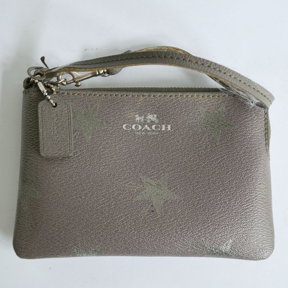 Coach F64645 Star Canyon Grey Gray Leather Silver Wristlet Zip Hangtag